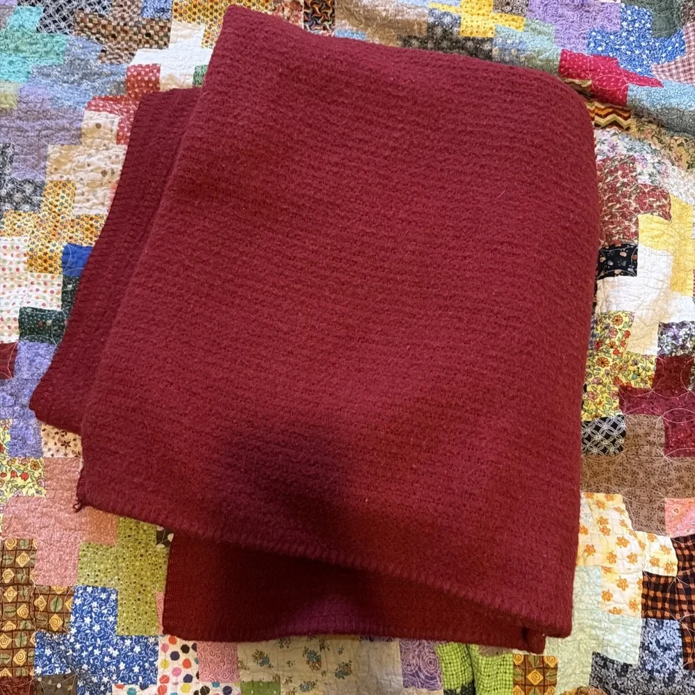 VTG LL Bean Freeport USA Wool Blanket RED 80x80 Biddeford Mills Warm Feelings